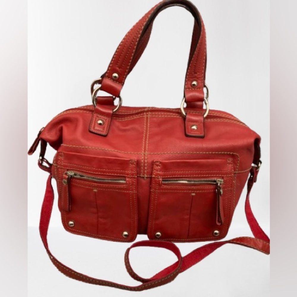 Tignanello Red Shoulder Bag with Leather and Adjustable Strap
